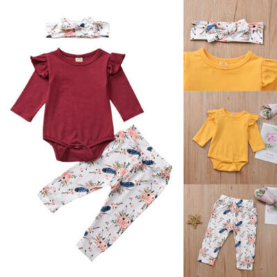 

Newborn Infant Baby Girls Outfits Clothes Tops Romper Pants Headband 3Pcs Set AU