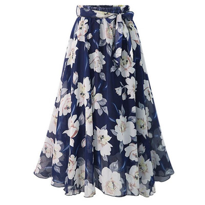 

Women\s Plus Size Flower Print Chiffon Medium Length Skirt