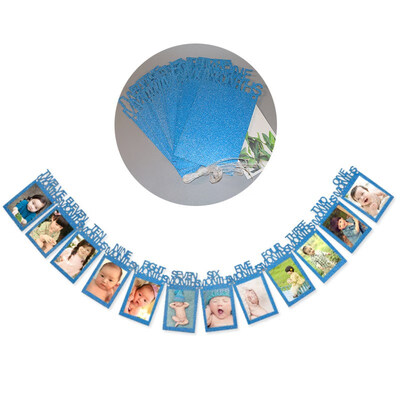 

FUNNYBUNNY 12 Months Photo Frame Banner First Happy Birthday Decorations 1st Baby Boy Girl My 1 One Year Party Supplies