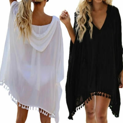 

Women Bikini Swimwear Tassel Cover Up Summer Beachwear Loose Blouse Beach Dress