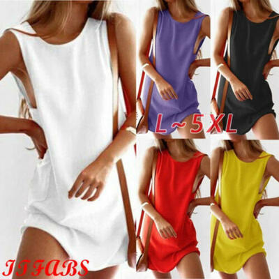 

Summer Women Casual Sleeveless T-Shirt Dress Vest Sundress Tops Dresses Pocket