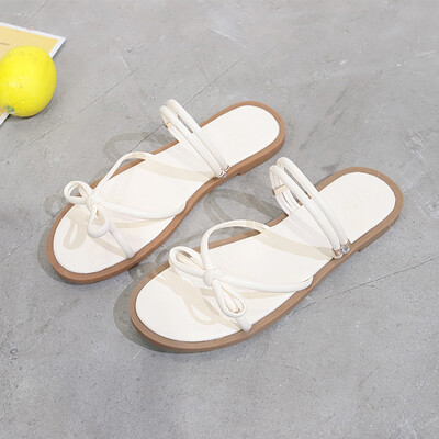 

Sandals women summer 2019 new seaside society two wear fairy bow retro flat popular Roman sandals&slippers