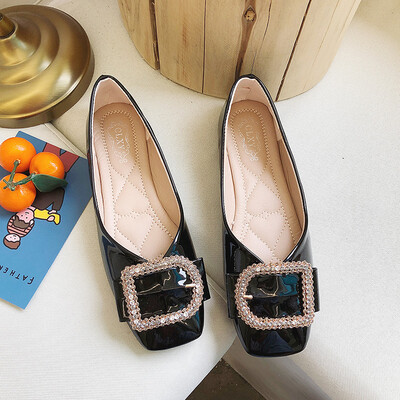 

Doug womens shoes 2019 new summer evening shoes Joker grandma shoes square flat shallow saliva drill shoes