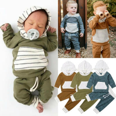 

Neugeborenes Baby Gestreifte Outfits Mit Kapuze Oberteile Hosen Kleidung