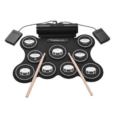 

Portable Stereo Digital Electronic Roll Up Drum Kit 9 Silicon Drum Pads Support MIDI Function Built-in Speakers USB Powered for Be