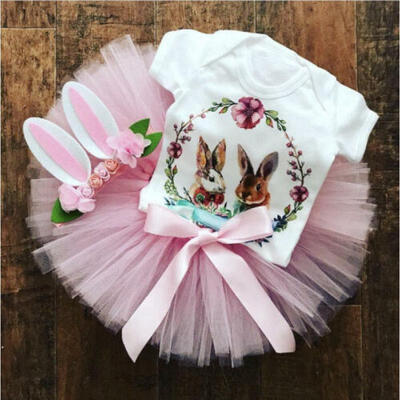 

AU Toddler Baby Girls Bunny Romper Tulle Tutu Skirt Dress Outfits Clothes Easter