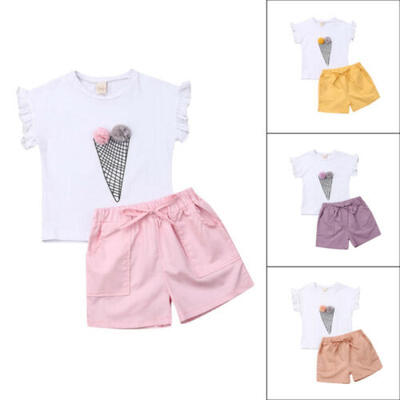 

UK STOCK Kids Baby Girls Outfits Clothes Ice Cream T-shirt TopsShorts 2PCS Set