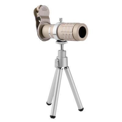 

Clip-on 12x Optical Zoom Mobile Phone Telescope External Camera LensTripod