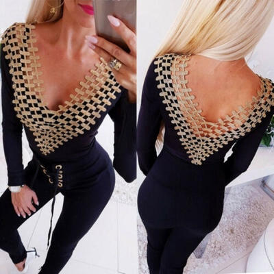 

Women Clubwear V-Neck Playsuit Bodycon Party Jumpsuit Romper Hollow Tops Shorts
