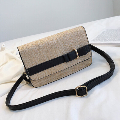 

Tailored Women Beach Color Matching Woven Bag Burlap Square Bag Messenger Bag