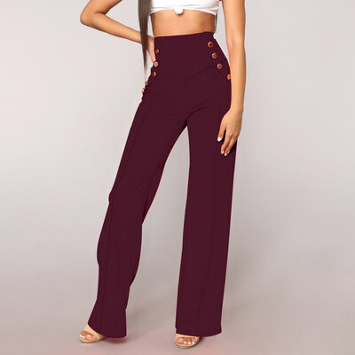 

Tailored Fashion Womens High Waist Button Loose Solid Zipper Casual Sexy Wide Leg Pants