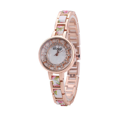 

Floral porcelain ladies watch imitation shell diamond Quartz table supply