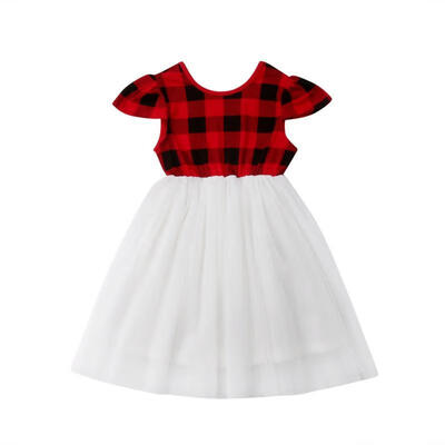 Baby Girls Princess Checked Plaid Dress Kids Baby Pageant Lace Tulle Dresses Summer