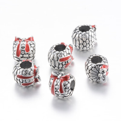 

Alloy Enamel European Beads Large Hole Beads Rondelle with Bowknot Antique Silver FireBrick 95x12x10mm Hole 45mm
