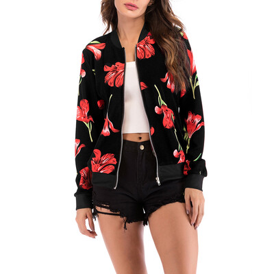 

Toponeto Womens Floral Print Blouse Fashion Baseball Coat Zipper Jacket