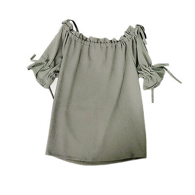 

newwomens casual t-shirtSexy Strapless Straps Slash Neck Solid Color Slim Short-sleeved Chiffon Shirt Top
