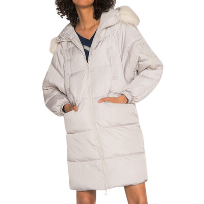 

Toponeto Womens Long Solid Color Hooded Pocket Zipper Warm Cotton Jacket BGL