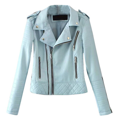 

Toponeto Womens Casual Solid Color Lapel Zipper Long Sleeve Leather Jacket Coat
