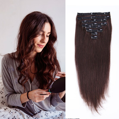 

8 PcsSet 100 Human Hair Extensions Natural Straight Clip In Hair Extensions High Quality Soft Reusable