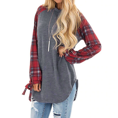 

Toponeto Women Casual Plaid Long Sleeve Pullover Blouse Shirts Sweatshirt GNL