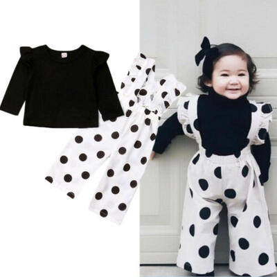 

US 2PCS Toddler Kids Baby Girl Tops T Shirt Suspender Long Pants Outfits Clothes