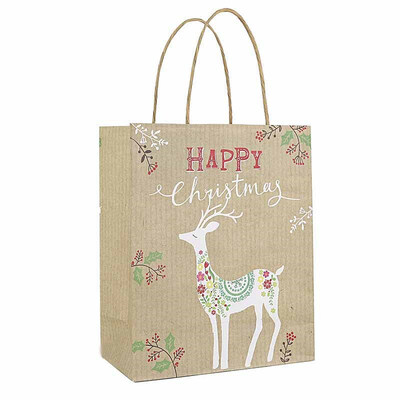 

FUNNYBUNNY Kraft Paper Bag with Handles Portable Christmas Gift Candy Bag Vintage Style Christmas Party Paper Carrier Tote