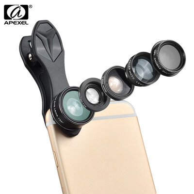 

APEXEL APL - DG5 5 in 1 Camera Kit 198 Degree Fisheye 065X Wide Angle 15X Macro 2X Telephoto Lens Polarizer for iPhone Samsung Xi