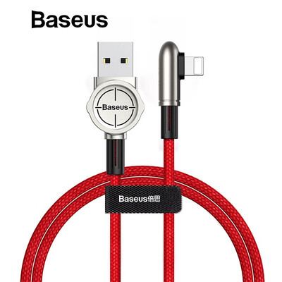 

Baseus USB Cable For iPhone  Max XR X 8 7 6 6S SE iPad 24A Fast Charging Charger 90 Degree Data Mobile Phone Games Cable