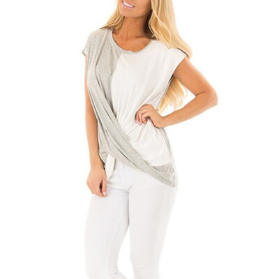 

Nomeni Women Round Collar Short Sleeve Two Color Splicing T-shirt Easy Jacket