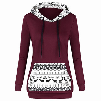 

Starmoon Fashion Casual Women Patchwork Hoodie Sweatshirt Christmas Print Pullover Blouse