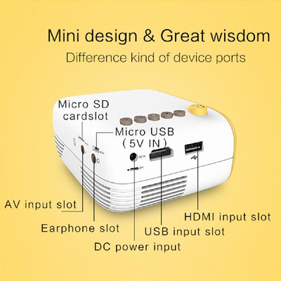 

YG200 Mini LCD Projector 1080P 60" Home Theater LED Video Projection Machine 400 Lumens Built-in Speaker Portable Beamer for Child