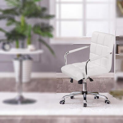 

Mid-Back PU Leather Office Chair Swivel Task Chair with Arms White