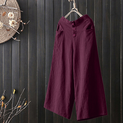 

Tailored Women Palazzo High Waist Wide Leg Culottes Cotton Linen Trousers Loose Pants