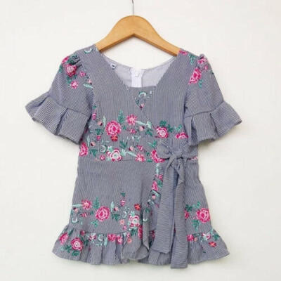 

Newborn Toddler Baby Girl Summer Stripe Flower Bow Party Dress Casual Clothes