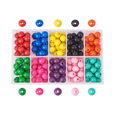 

PH PANDAHALL 150 pcsbox Dyed Environmental colorful Wood Beads Sets