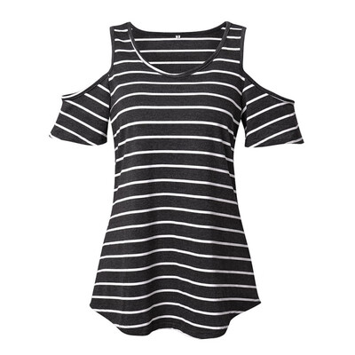 

Women Summer Short Sleeve Sexy Off Shoulder T-Shirt Women Casual Tops Female O-Neck Striped T Shirt feminino camisa