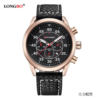 

High-end mens leather belt watch sports&leisure three-eyed six-needle luminous waterproof watch male 80210G