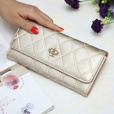 

Womens Geometric Rhomboids Purse PU Tri-fold Wallet With Crown Applique