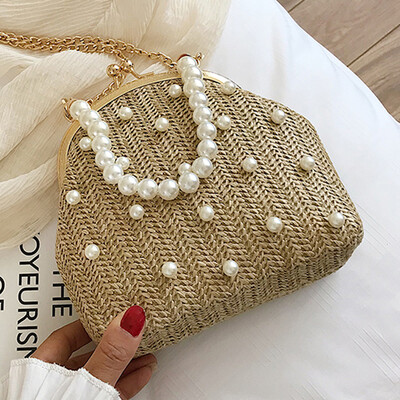 

Women 2019 spring&summer new Korean version of braided chain shell bag chic fashion slung clip bag womens bag