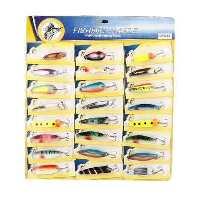 

24Pcs Fishing Lure Mixed ColorSizeWeightHook Metal Spoon Hard Baits Tackle