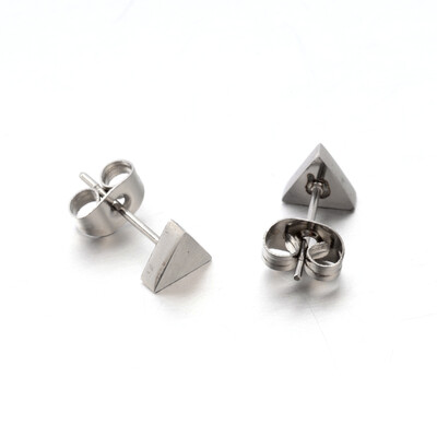 

304 Stainless Steel Ear Studs Triangle Platinum 6x6mm Pin 08mm