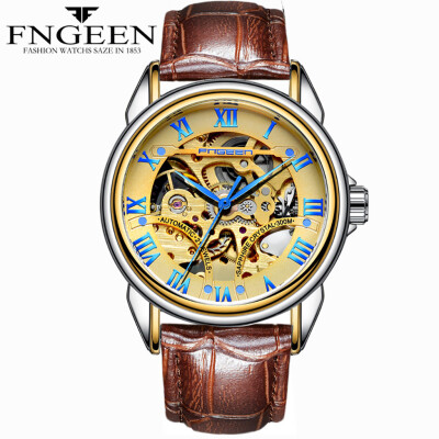 

Gobestart FNGEEN Water Resistant Leather Strap Watch Automatic Mechanical Men Watch