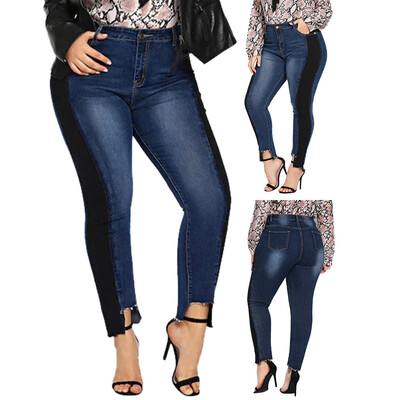 

Tailored Women Elastic Plus Size Denim Pocket Button Casual Boot Cut Pant Jeans