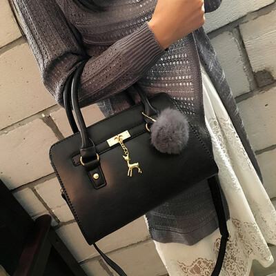 

Tailored Fashion Women Deerlet Hair Ball Crossbody Bag Shoulder Bag Messenger Bag Black