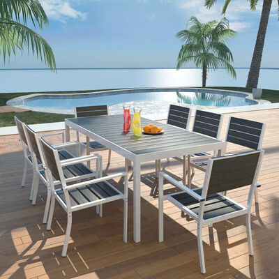 

9 Piece Outdoor Dining Set with WPC Tabletop Aluminium Black