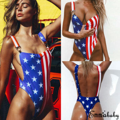 

Women USA Flag One Piece Swimsuit Push-up Padded Bikini Swimwear Bathing Suit