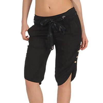 

Starmoon Women Summer Elastic Waist Check Pants Shorts Baggy Wide Leg Plus Yoga Capris