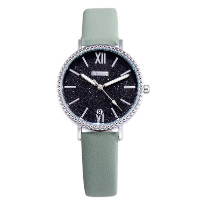 

Fashion Women Brilliant Starry Night Black Dial Quartz Watch Student Calendar Alloy Case PU Leather Band Wrist Watch