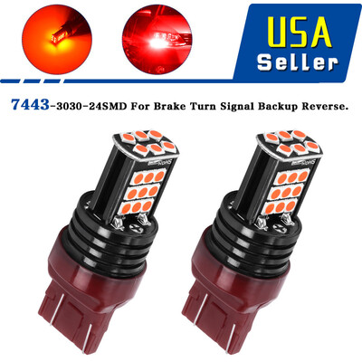 

2x RED 7443 7440 3030 Chipset 24-LED Brake LightBackup Reverse LED Light Bulbs