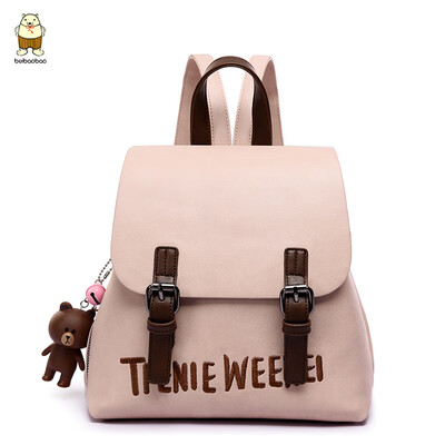 

Ins double shoulder bag girl 2019 new small backpack Korean version of schoolbag soft leather 100 students bag college
